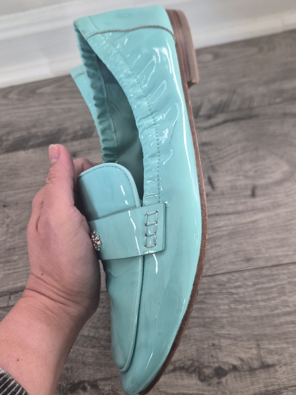 Tiffany Blue Patent Loafers with Silver Accent - Picture 6 of 7